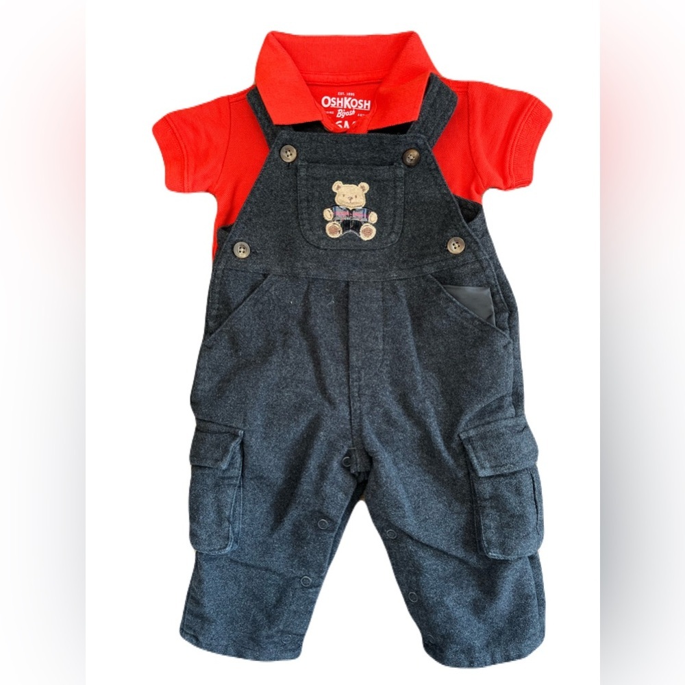 OshKosh B'gosh Charcoal Overalls with Red Tee